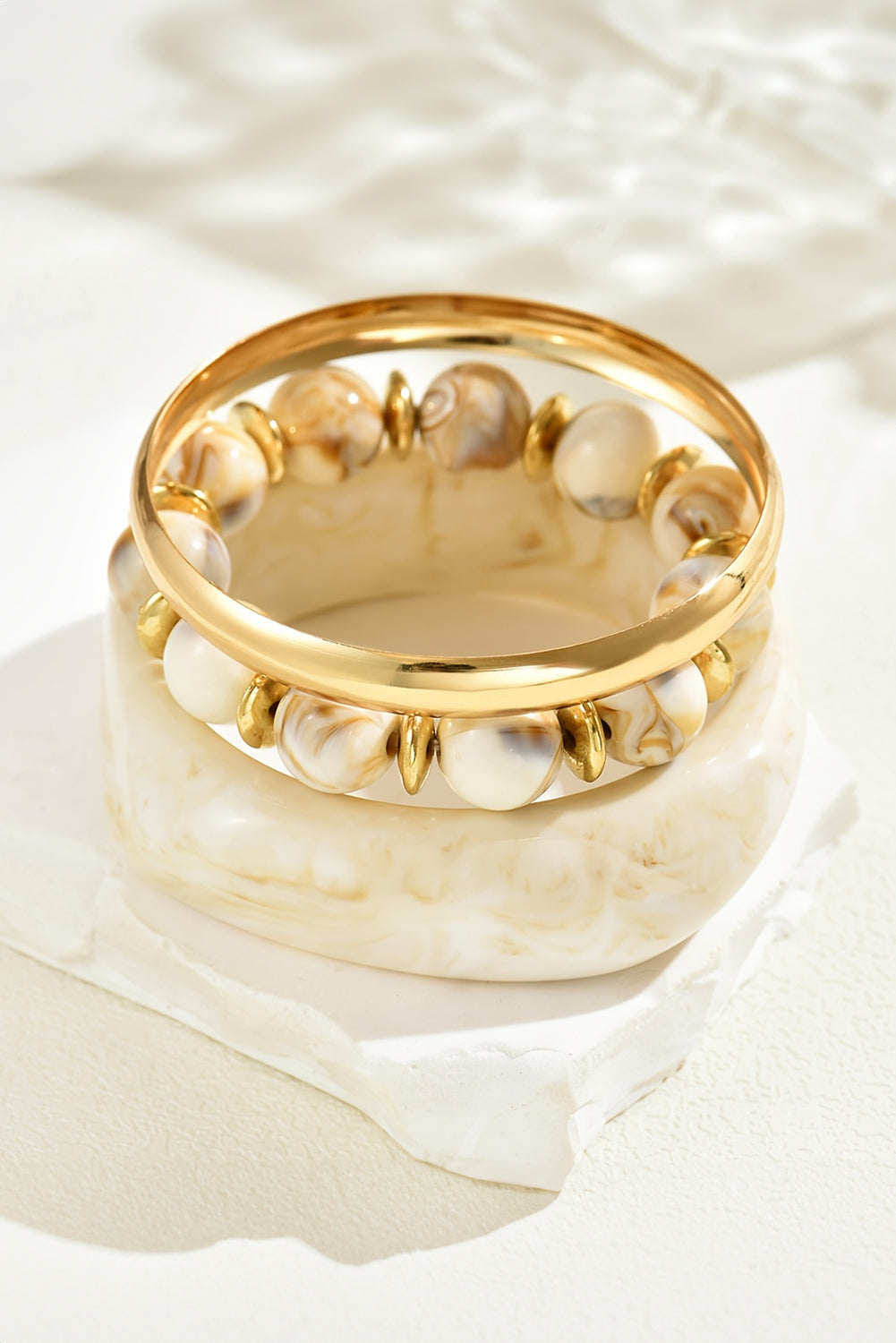 White Sand Beach Resin Bangle 3pcs Bracelet Set