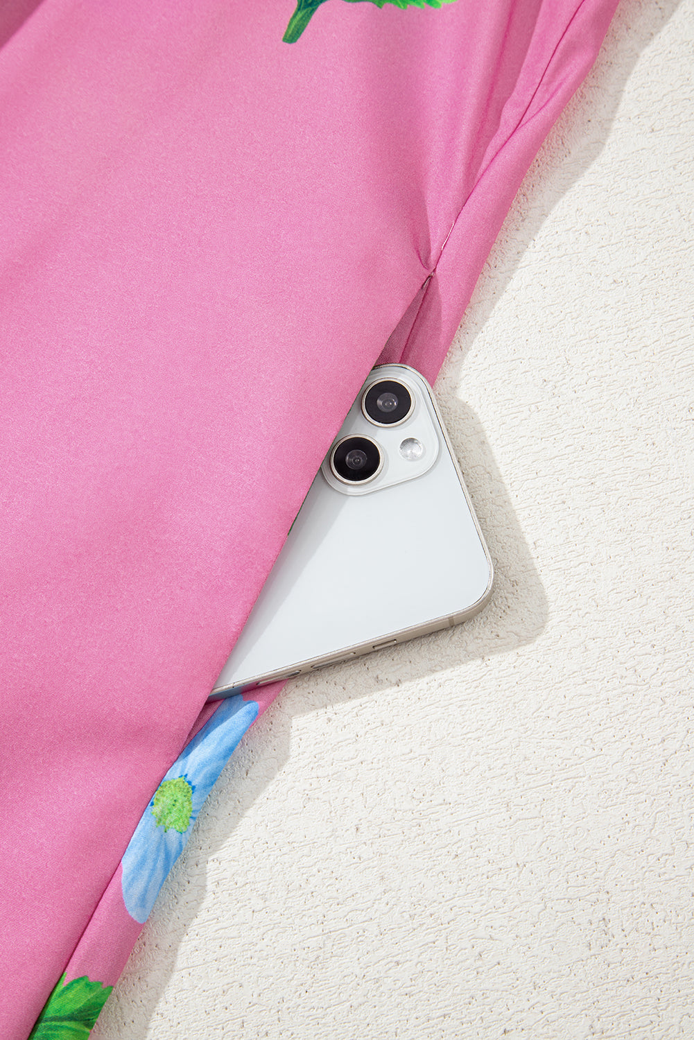 Rose Striped Trim Short Sleeve Split Neck Floral Mini Dress