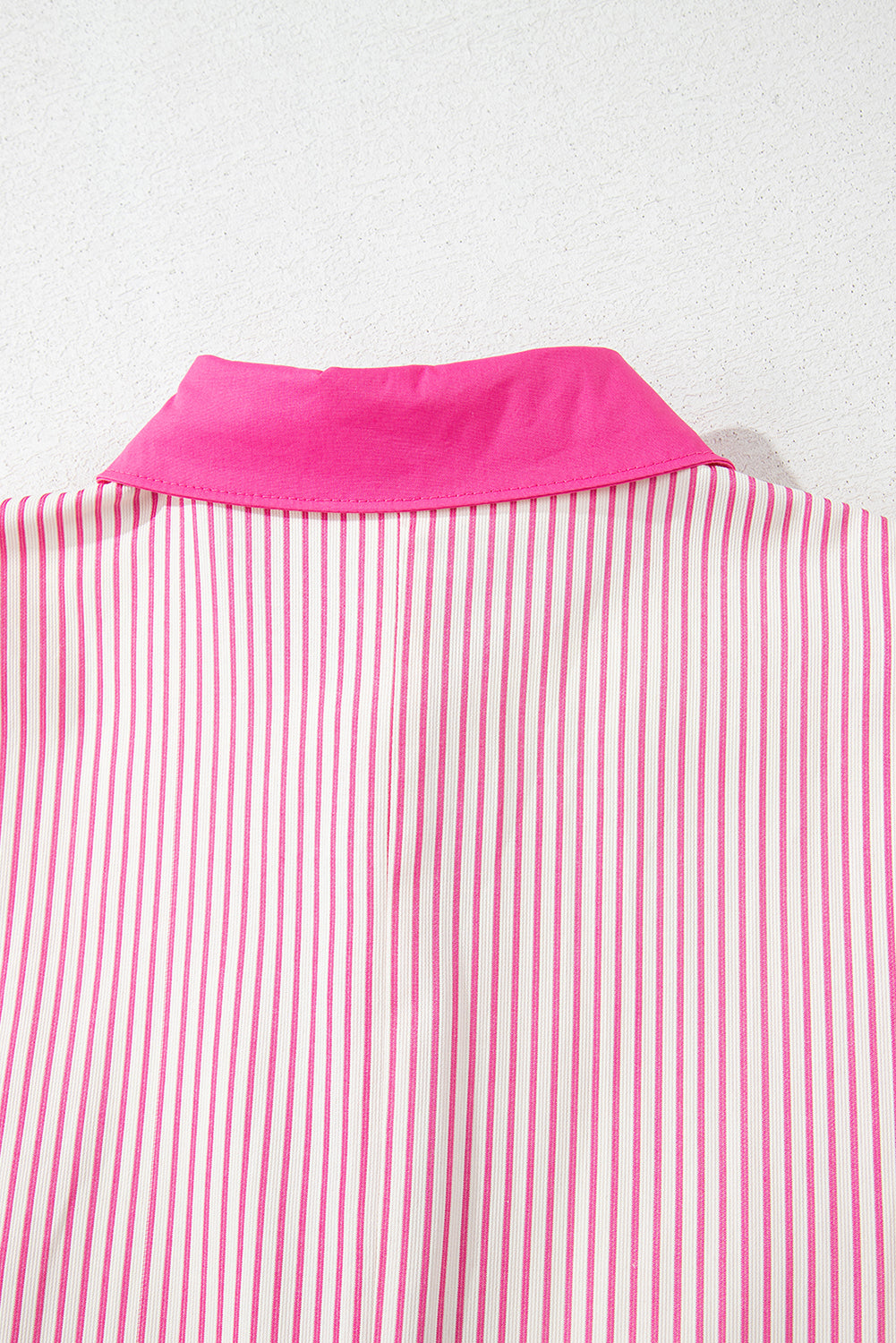 Rose Stripe Color Block Patchwork Shirt Collar Button Down Puff Sleeve Mini Dress