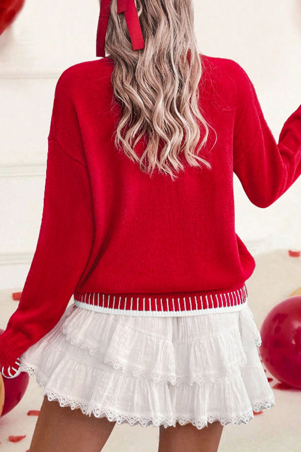 Fiery Red Valentine Love Chenille Letter Graphic Sweater