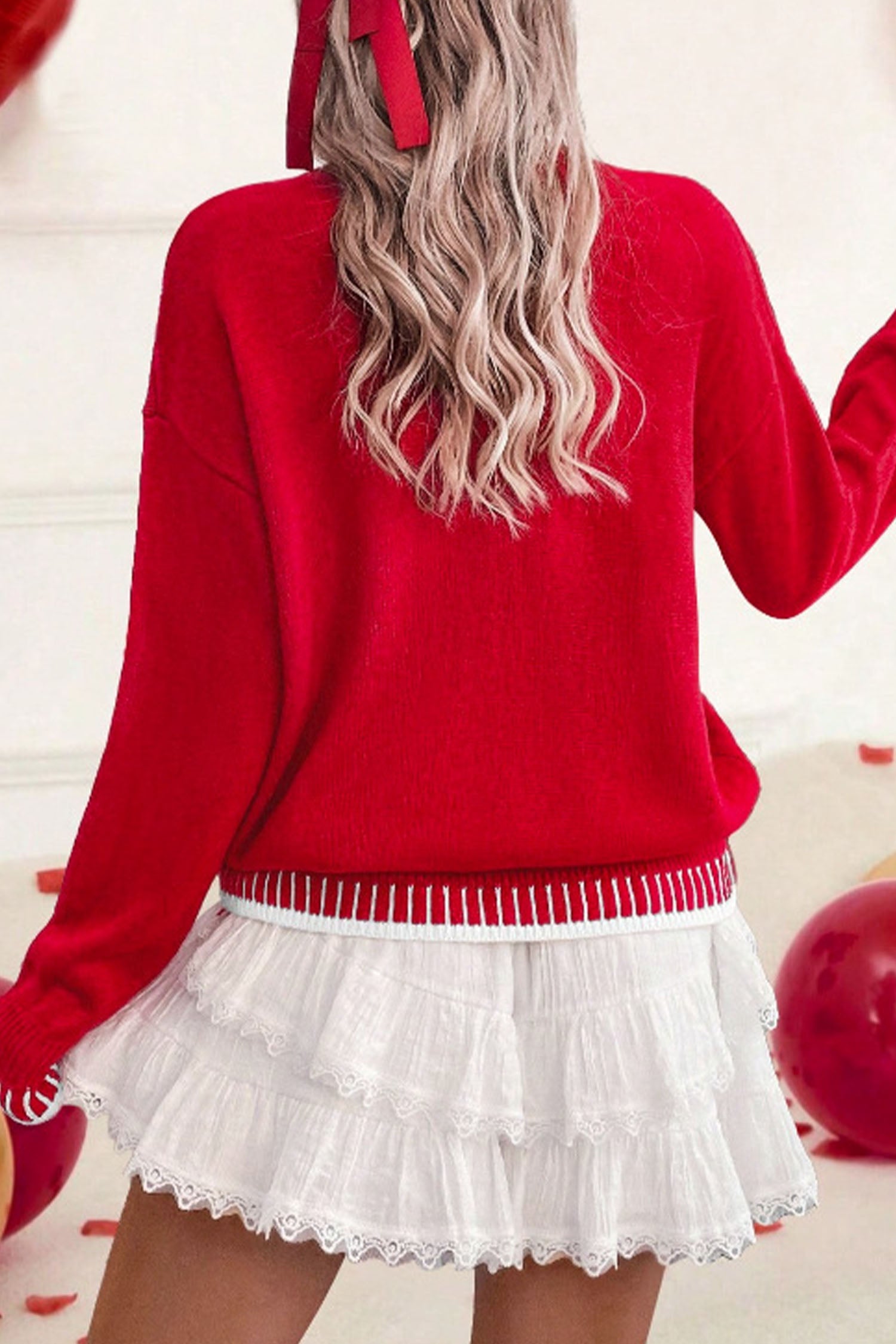 Fiery Red Valentine Love Chenille Letter Graphic Sweater
