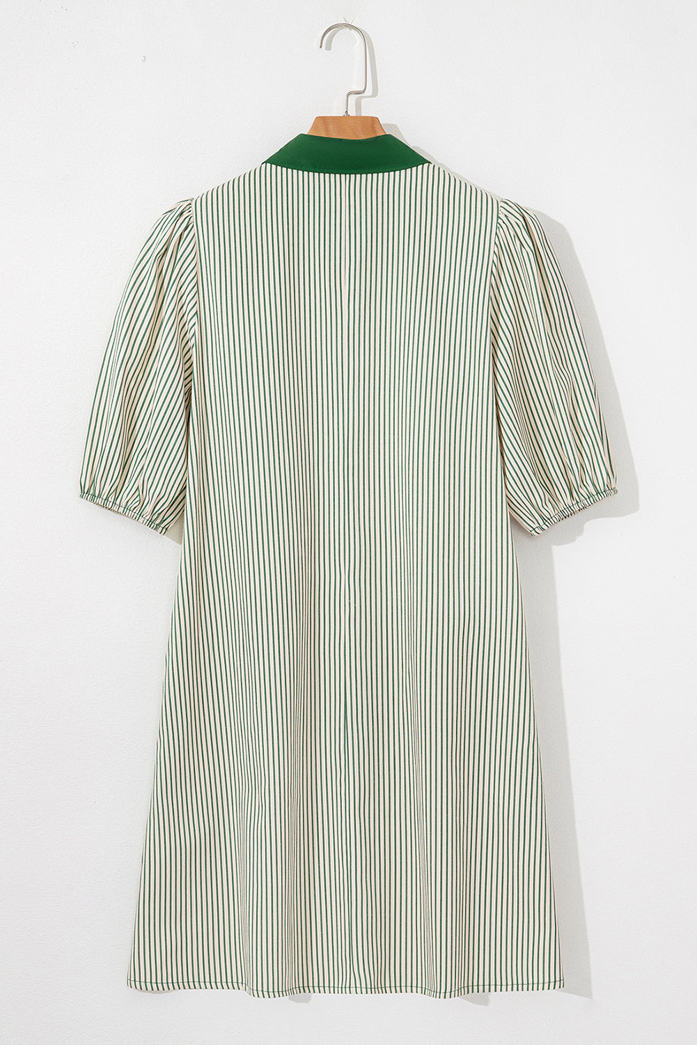 Rose Stripe Color Block Patchwork Shirt Collar Button Down Puff Sleeve Mini Dress