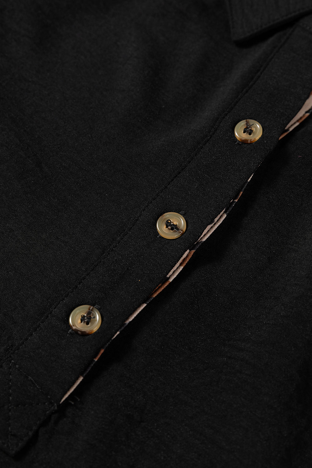 Black Leopard Contrast V Neck Long Sleeve Blouse