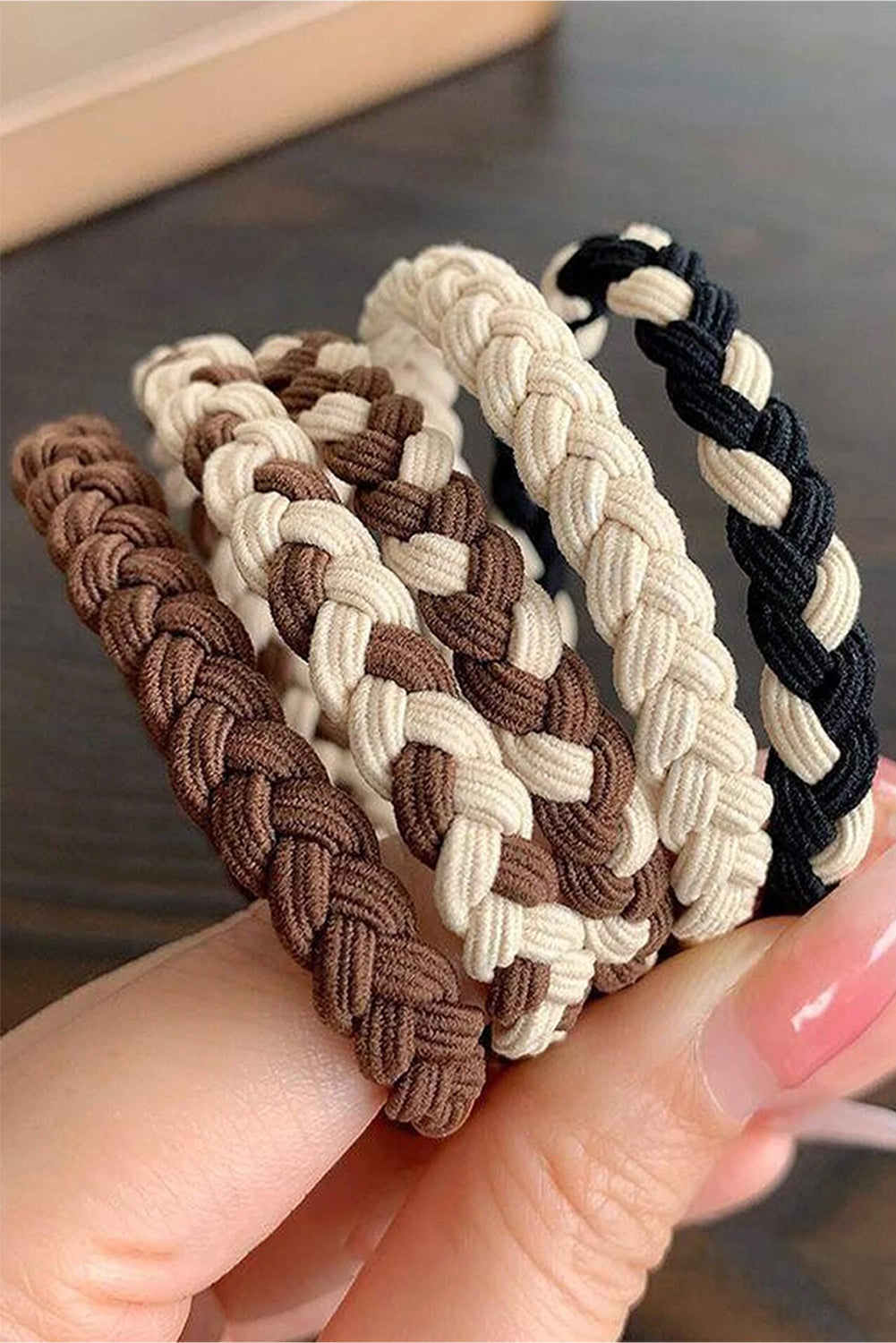 Khaki 5Pcs Braided Elastic Hair Tie