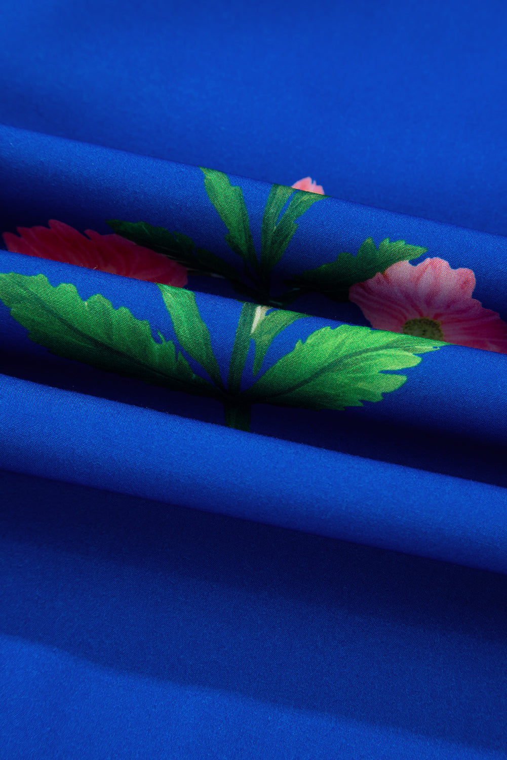 Blue Striped Trim Short Sleeve Split Neck Floral Mini Dress