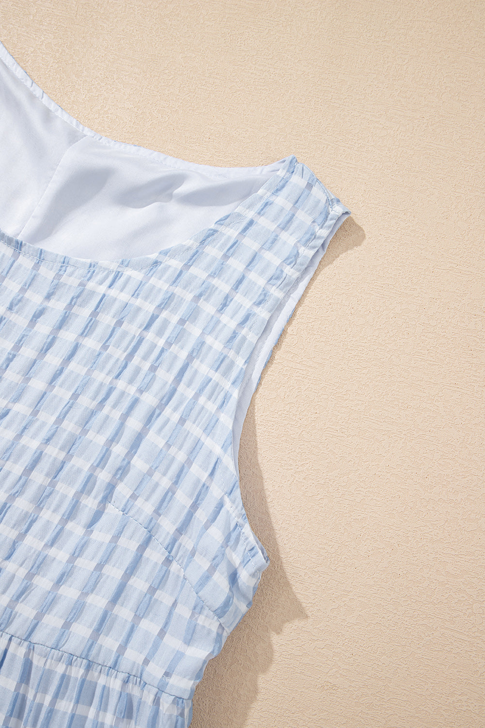Light Blue Gingham High Waist Sleeveless Mini Dress