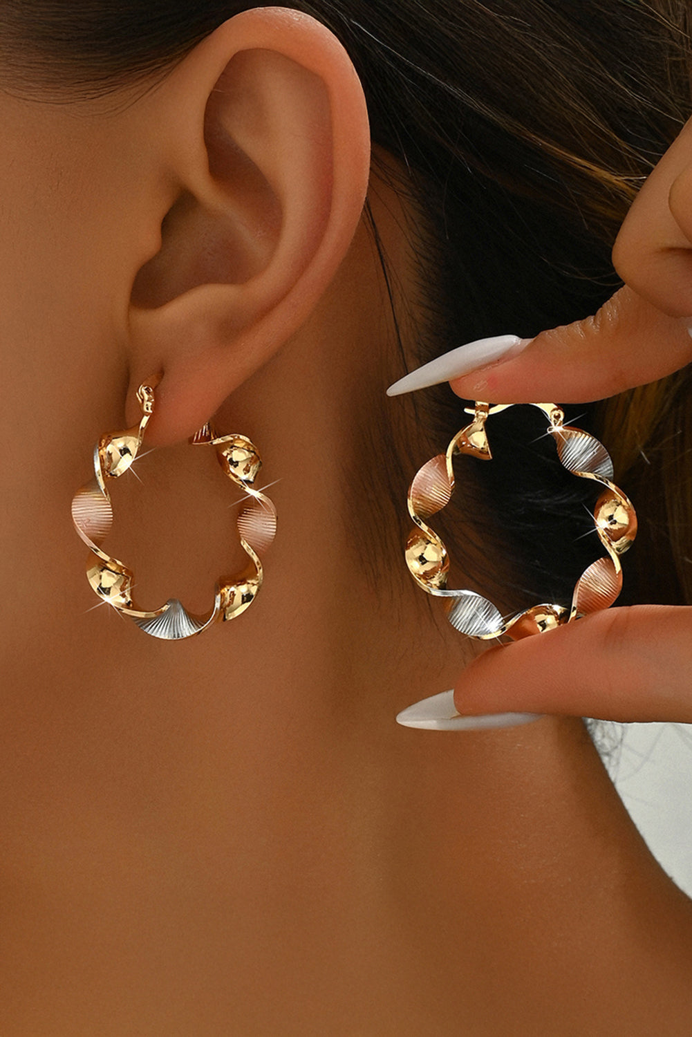Gold Twisted Round Hoop Earrings