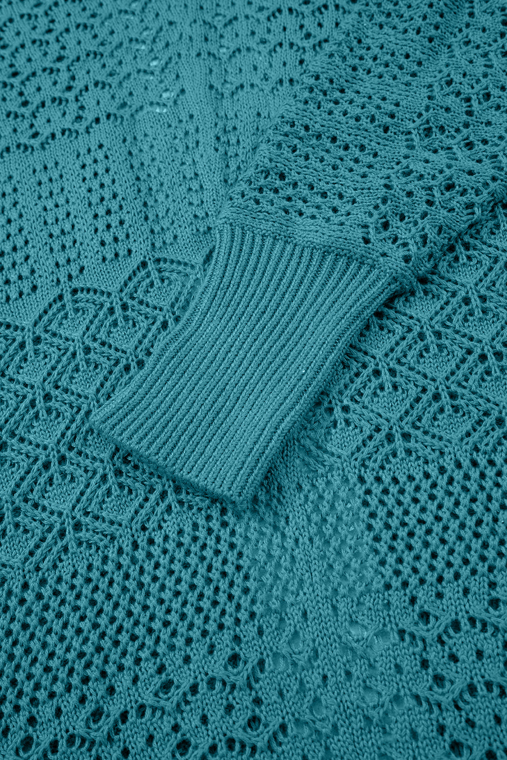 Lapis Mix Pattern Hollow Knit Open Front Cardigan