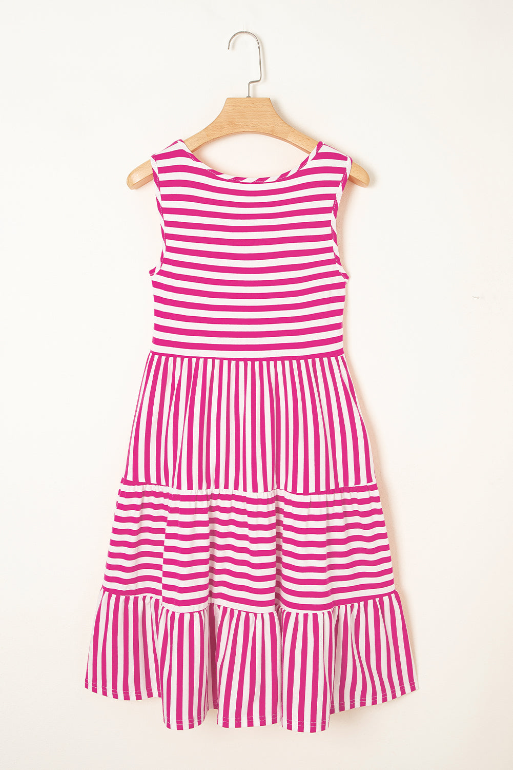 Rose Stripe U Neck Sleeveless Loose Fit Mini Dress