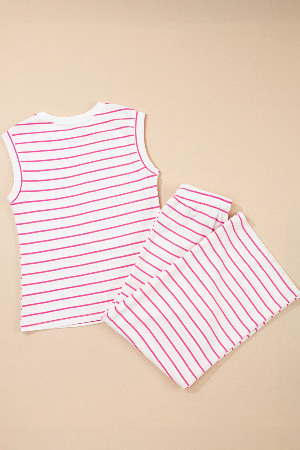 Rose Stripe Casual  Tee and Wide Leg Pants Set