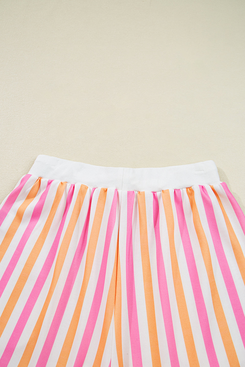 Pink Stripe Drop Shoulder Half Sleeve Loose Tee and Shorts Casual Set