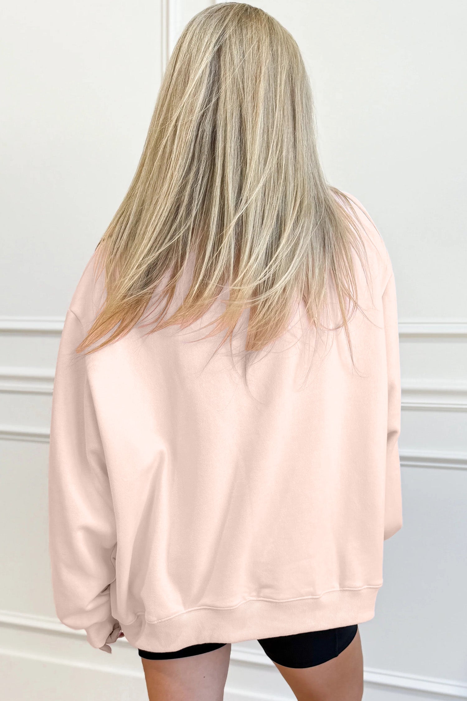 Light Pink Oversize Blessed Embroidered Mock Neck Sweatshirt