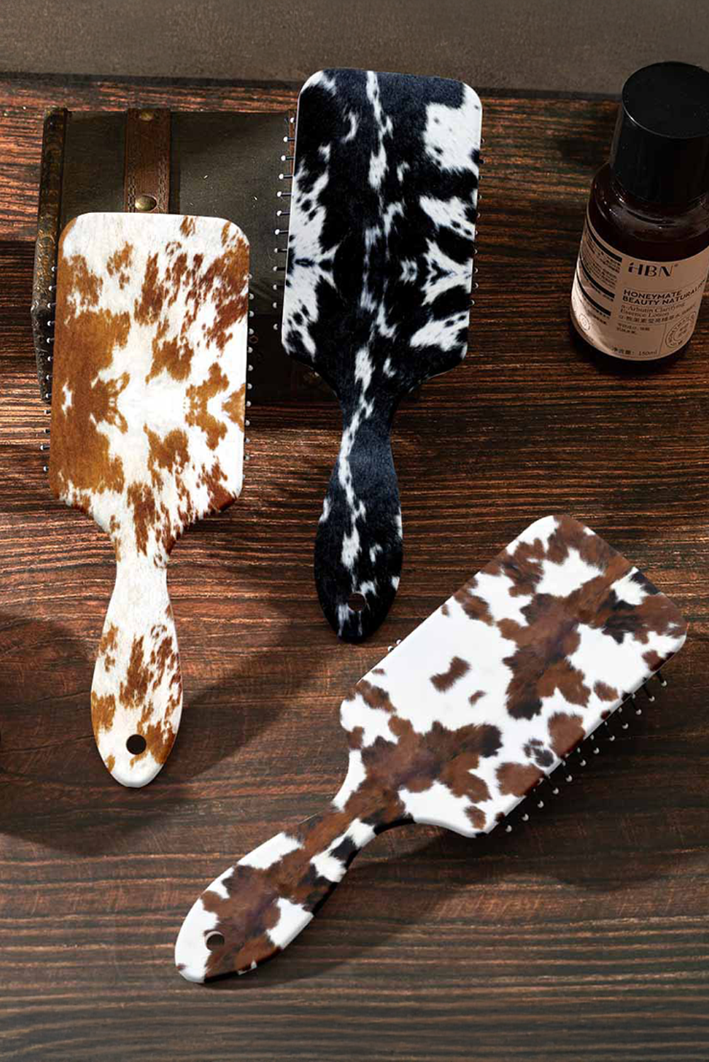 Chestnut Cow Print Hair Brush Comb