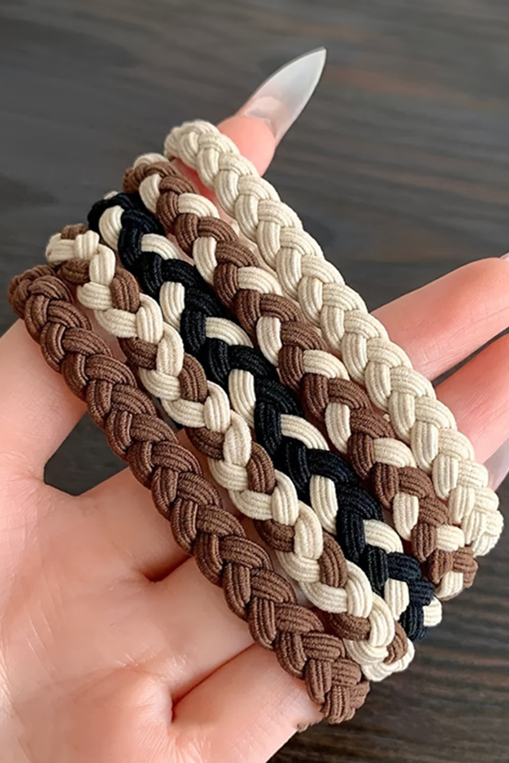 Khaki 5Pcs Braided Elastic Hair Tie