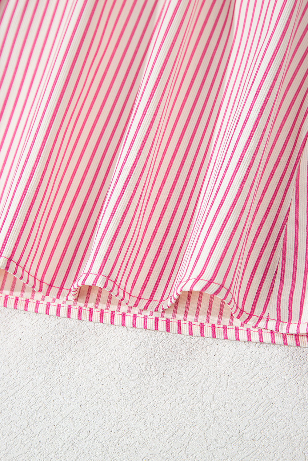 Rose Stripe Color Block Patchwork Shirt Collar Button Down Puff Sleeve Mini Dress