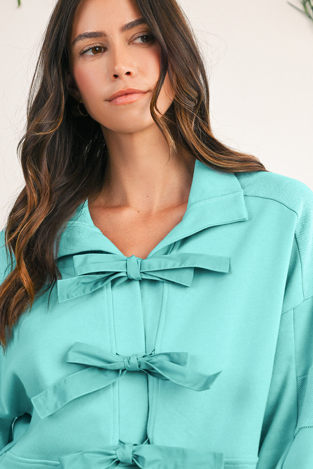 Moonlight Jade Bow Front Patchwork Bracelet Sleeve Mini Dress