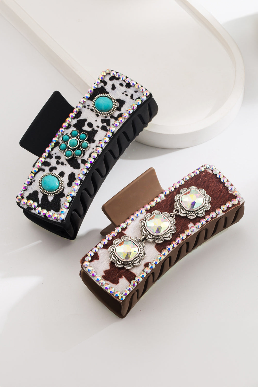 Black Retro Turquoise Animal Spots Hair Claw Clip