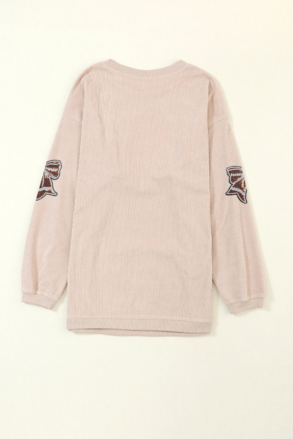Apricot Game Day Bow Sequins Patch Corded Oversized Sweatshirt