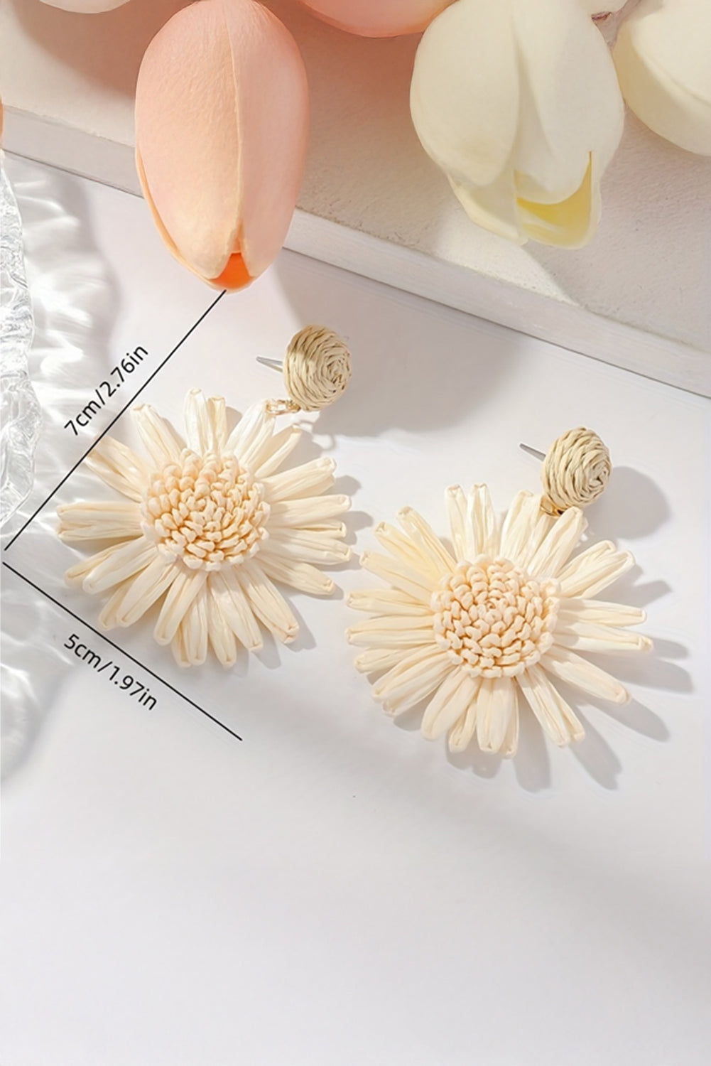 White Boho Flower Drop Earrings