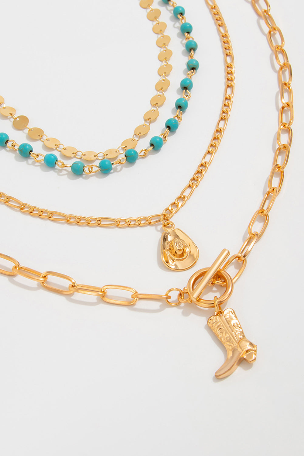 Gold Boot Pendant Turquoise Necklace Set