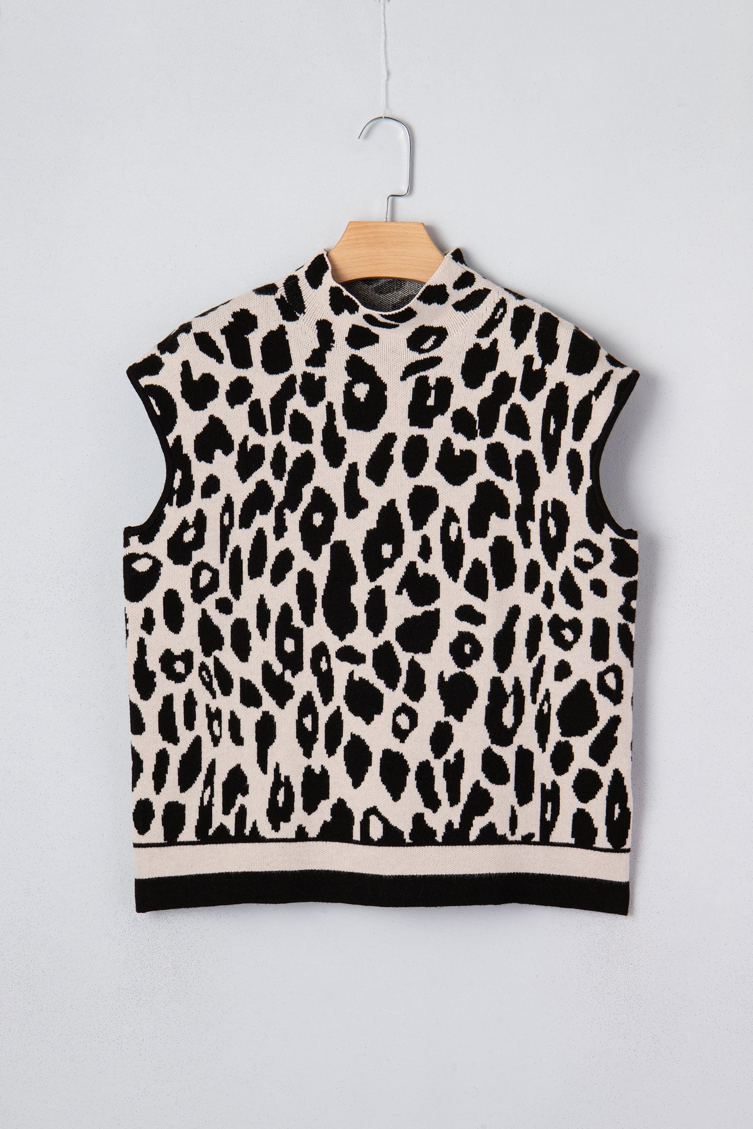 Black Leopard Print High Neck Short Sleeve Sweater