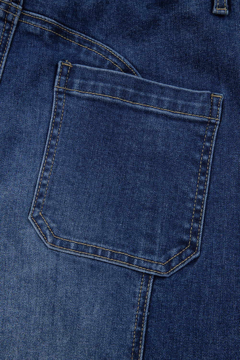 Prussian Blue Drawstring Seam Detail Raw Hem Wide Leg Jeans