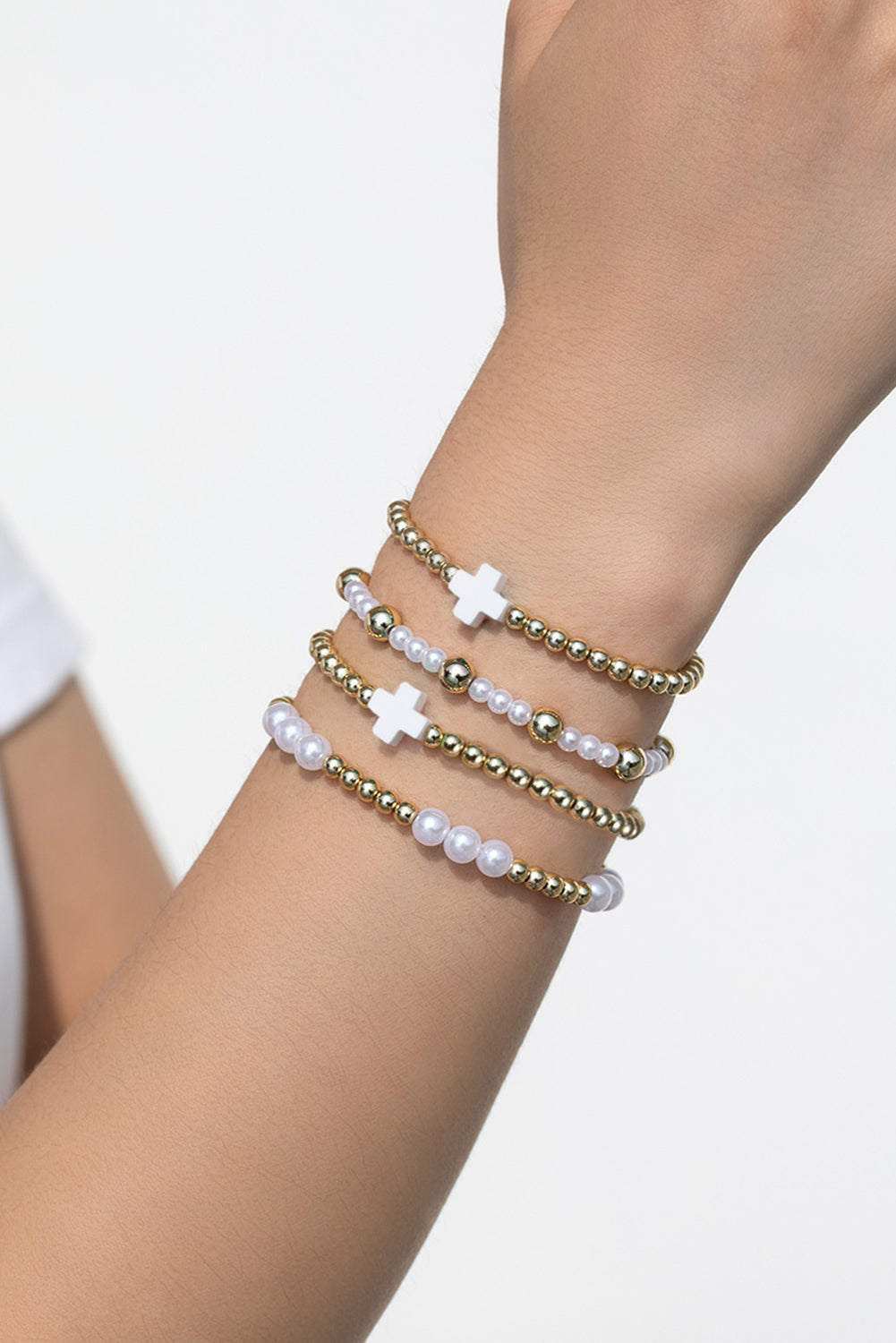 White Cross Beaded Bracelet Set