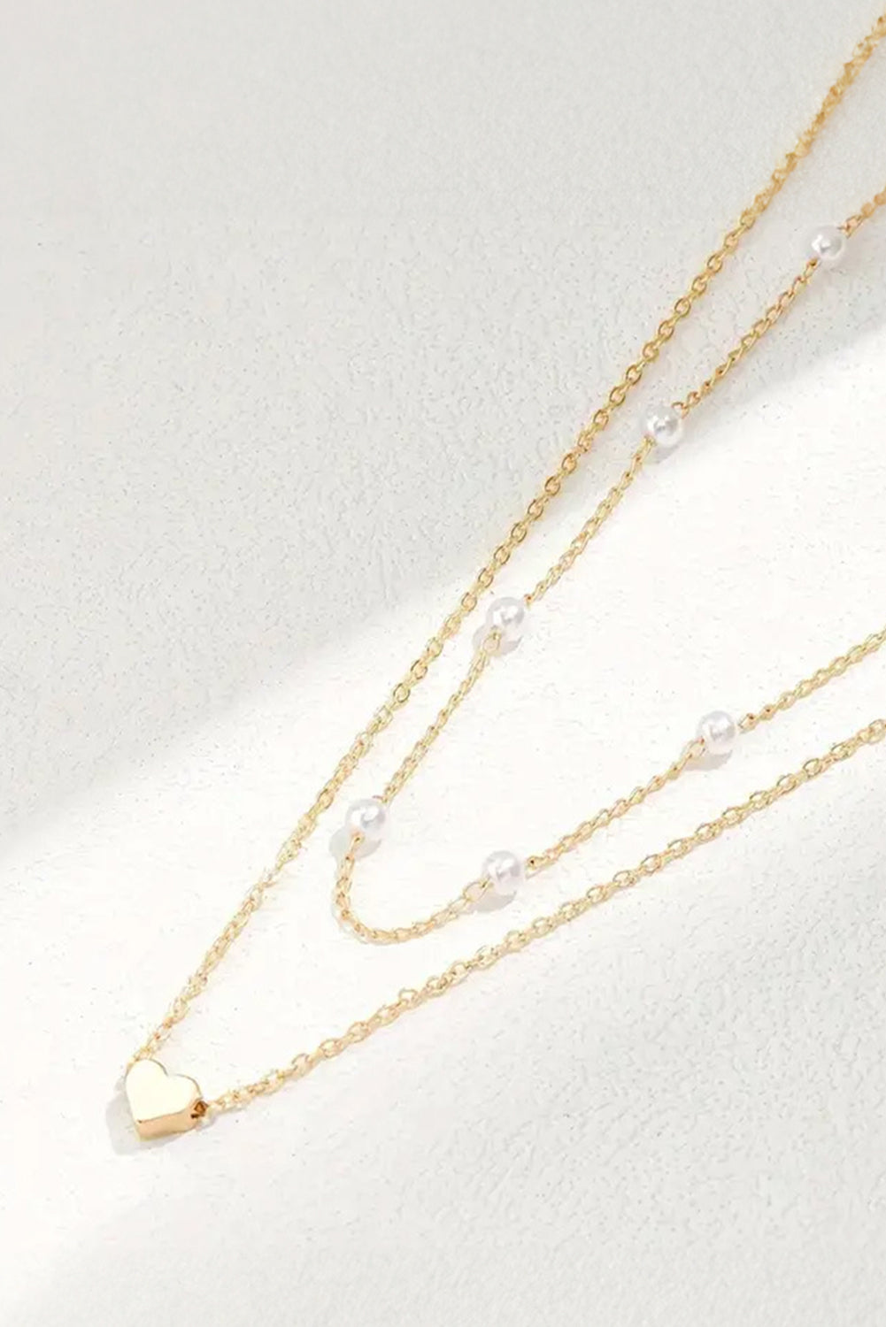 Gold 2pcs Pearl Heart Chain Necklace Set