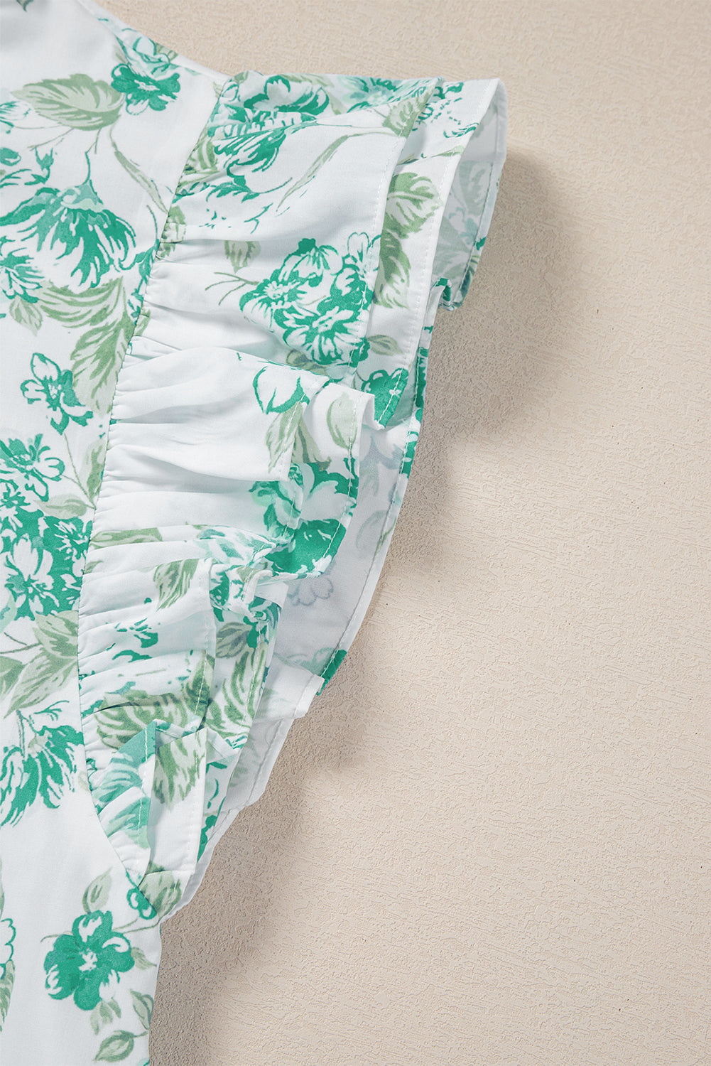Green Floral Print Ruffle Sleeve Frill Shirt