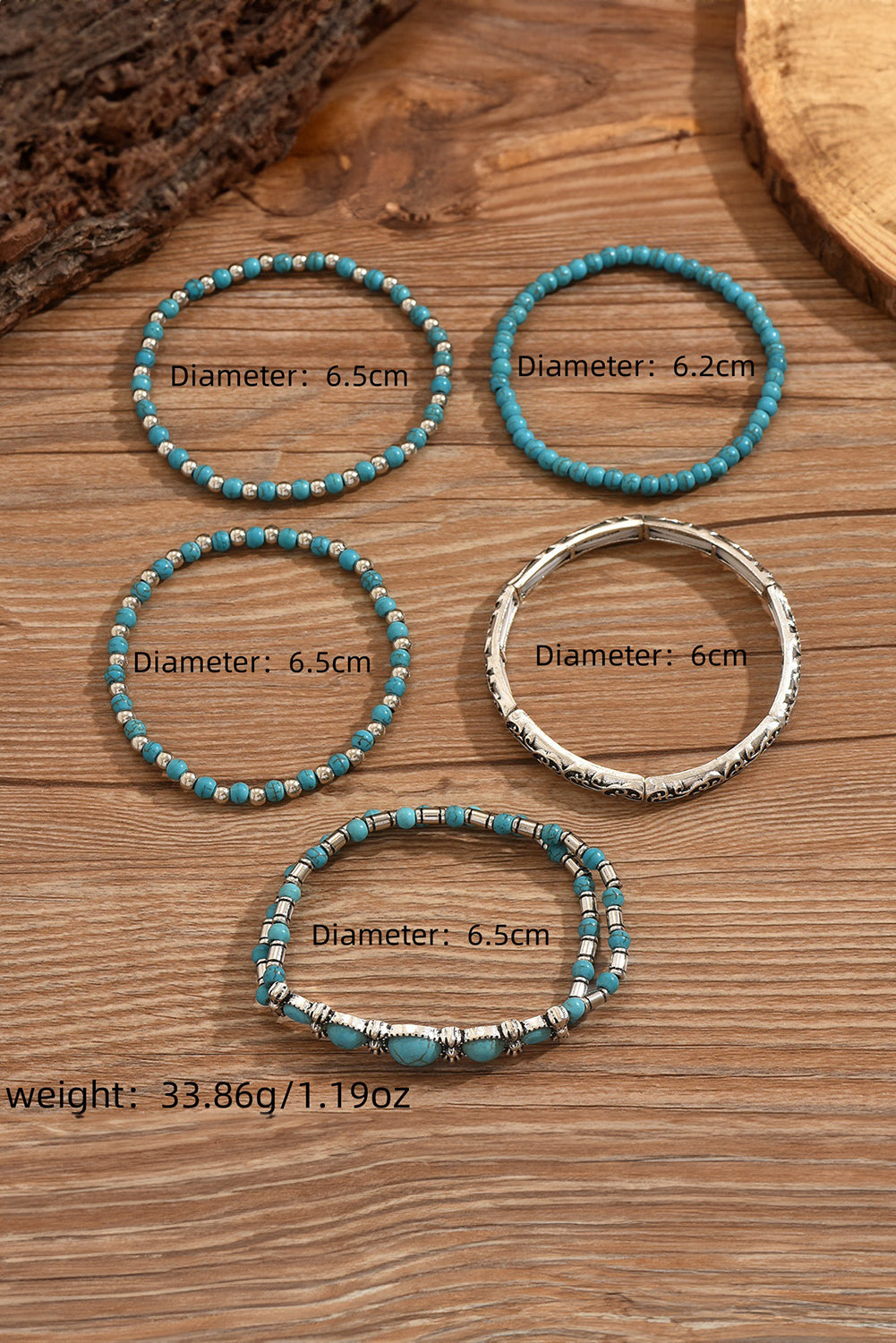 Silvery Vintage Turquoise Beaded Bracelet Set