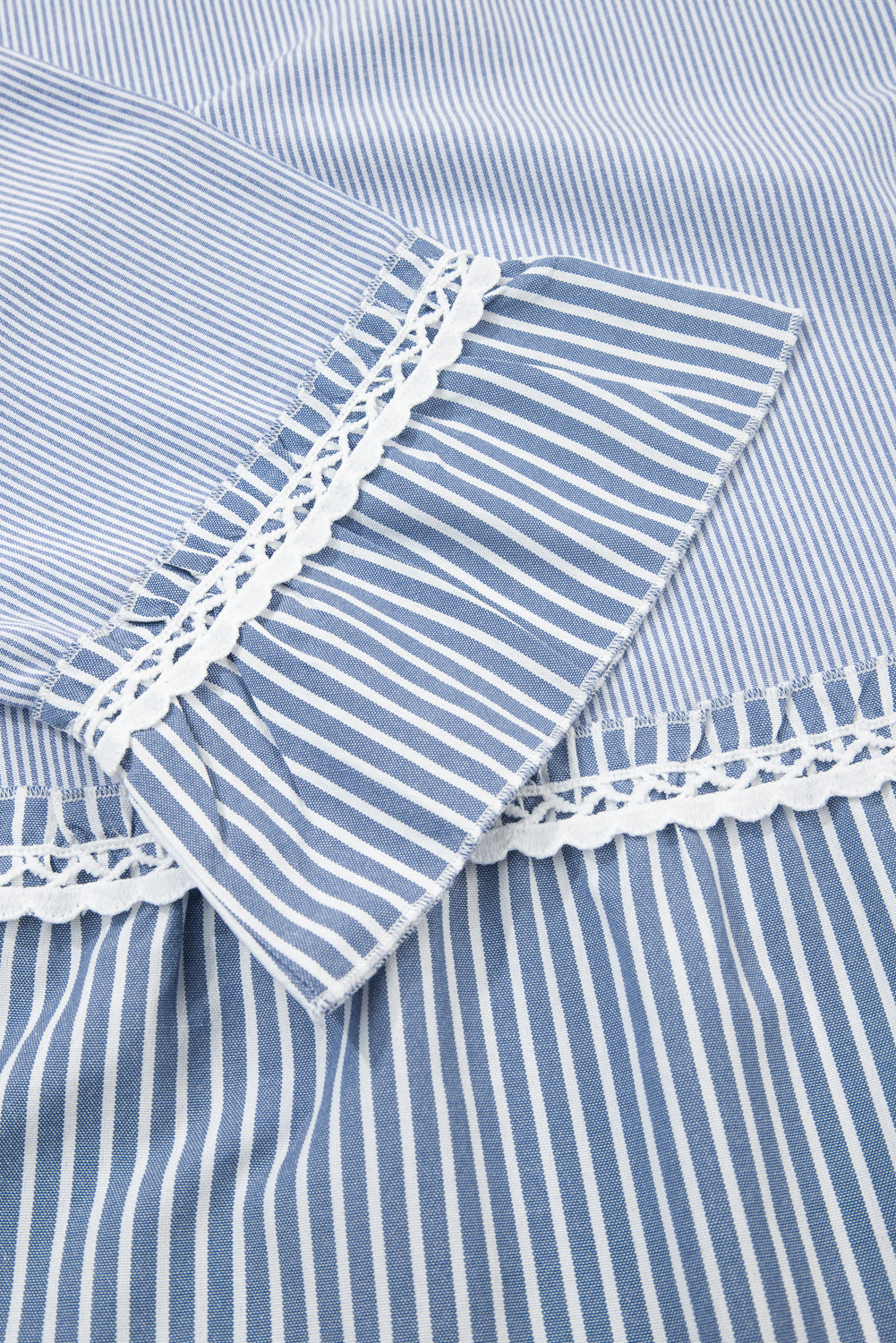 Sky Blue Crisscross Lace Detail Mixed Striped Patchwork Plus Size Dress