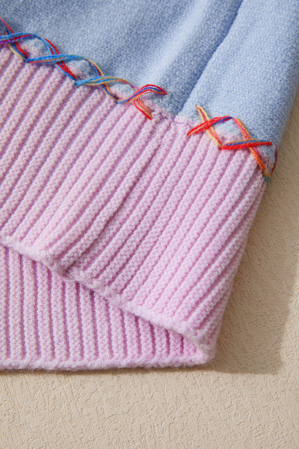 Orchid Bouquet Rainbow Stitching Balloon Sleeve Relaxed Sweater