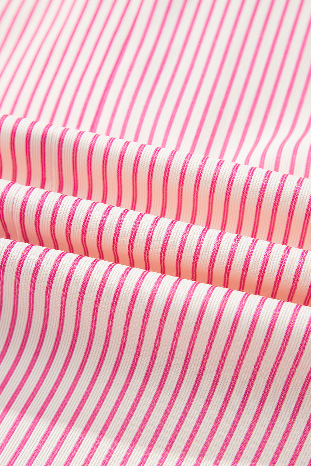 Rose Stripe Color Block Patchwork Shirt Collar Button Down Puff Sleeve Mini Dress