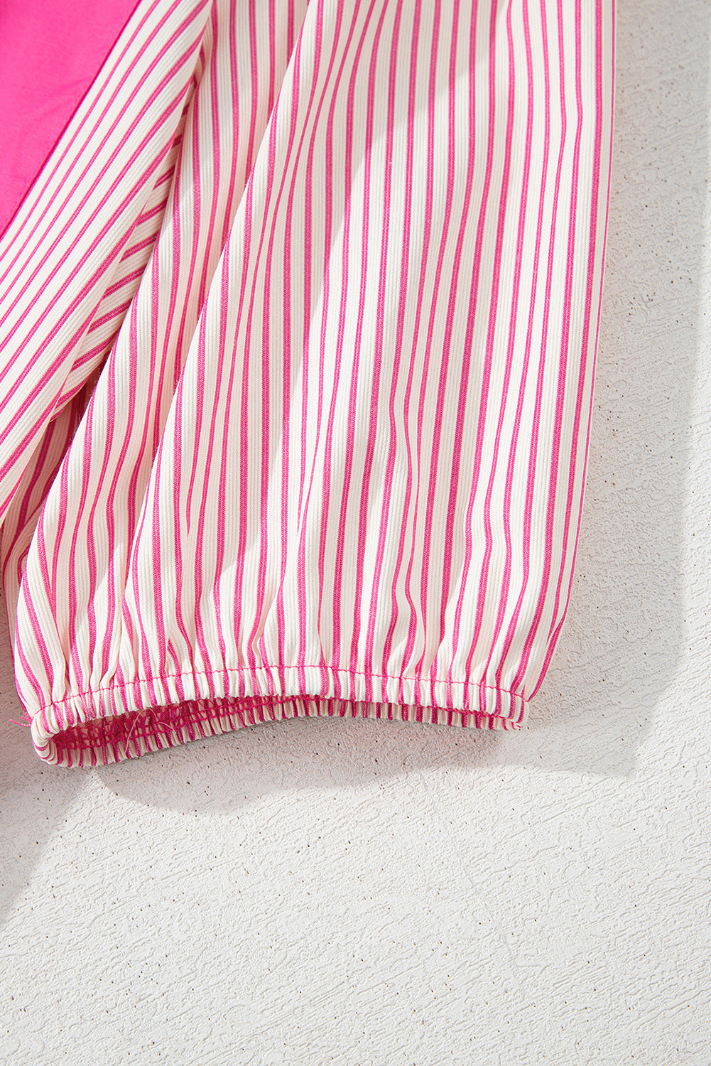 Rose Stripe Color Block Patchwork Shirt Collar Button Down Puff Sleeve Mini Dress