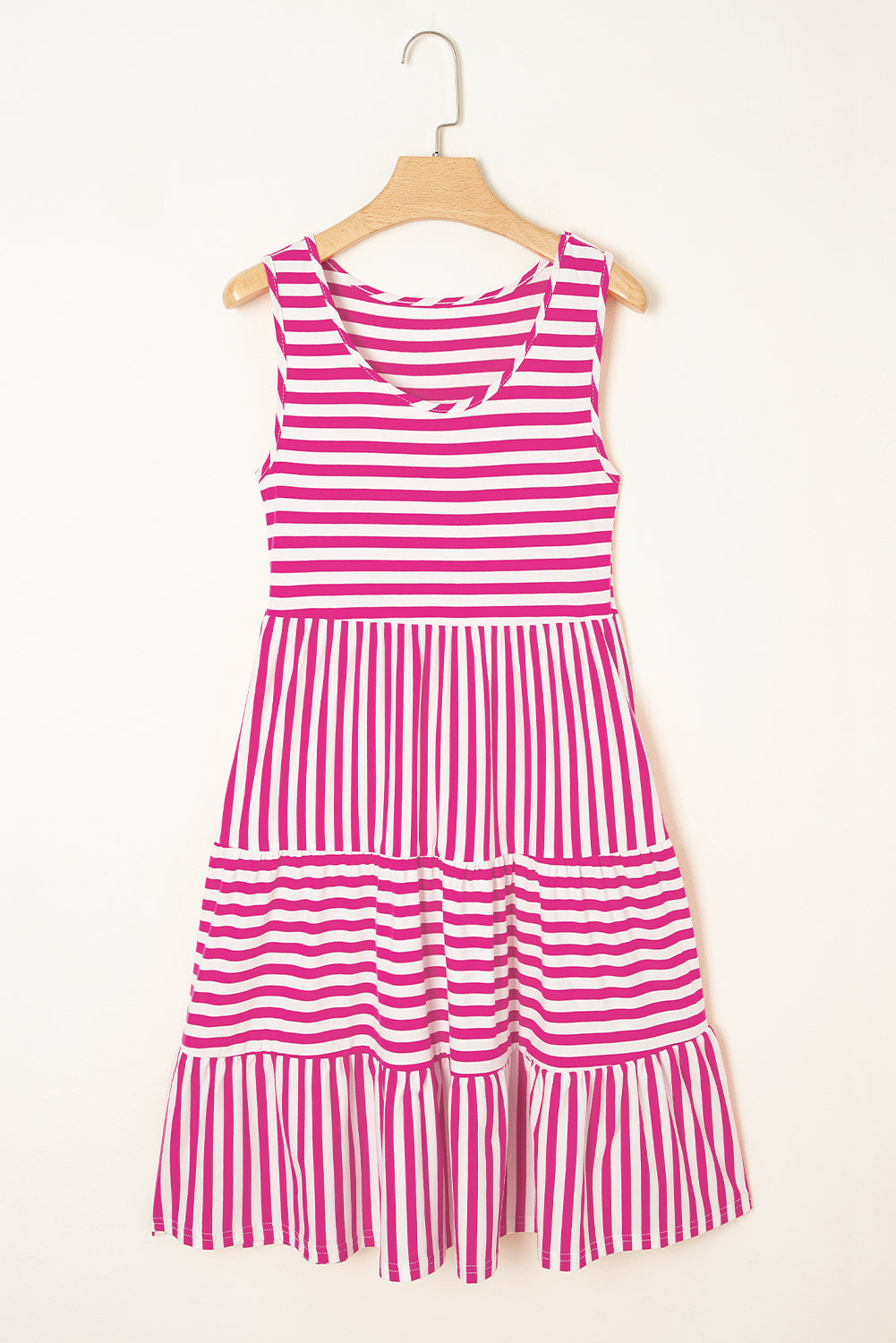 Rose Stripe U Neck Sleeveless Loose Fit Mini Dress