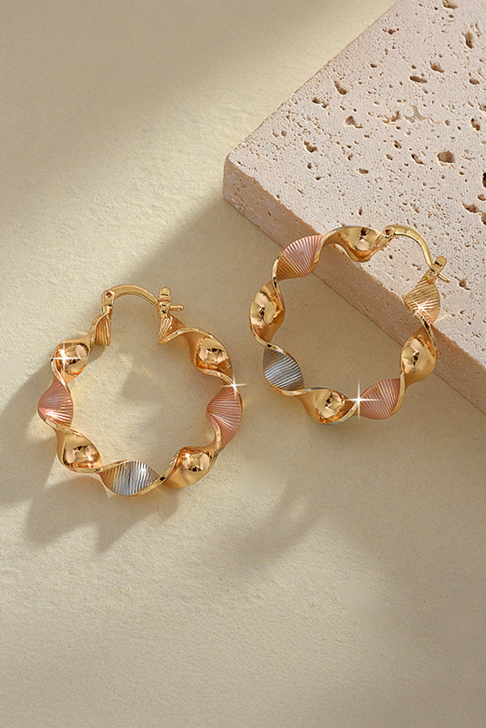 Gold Twisted Round Hoop Earrings