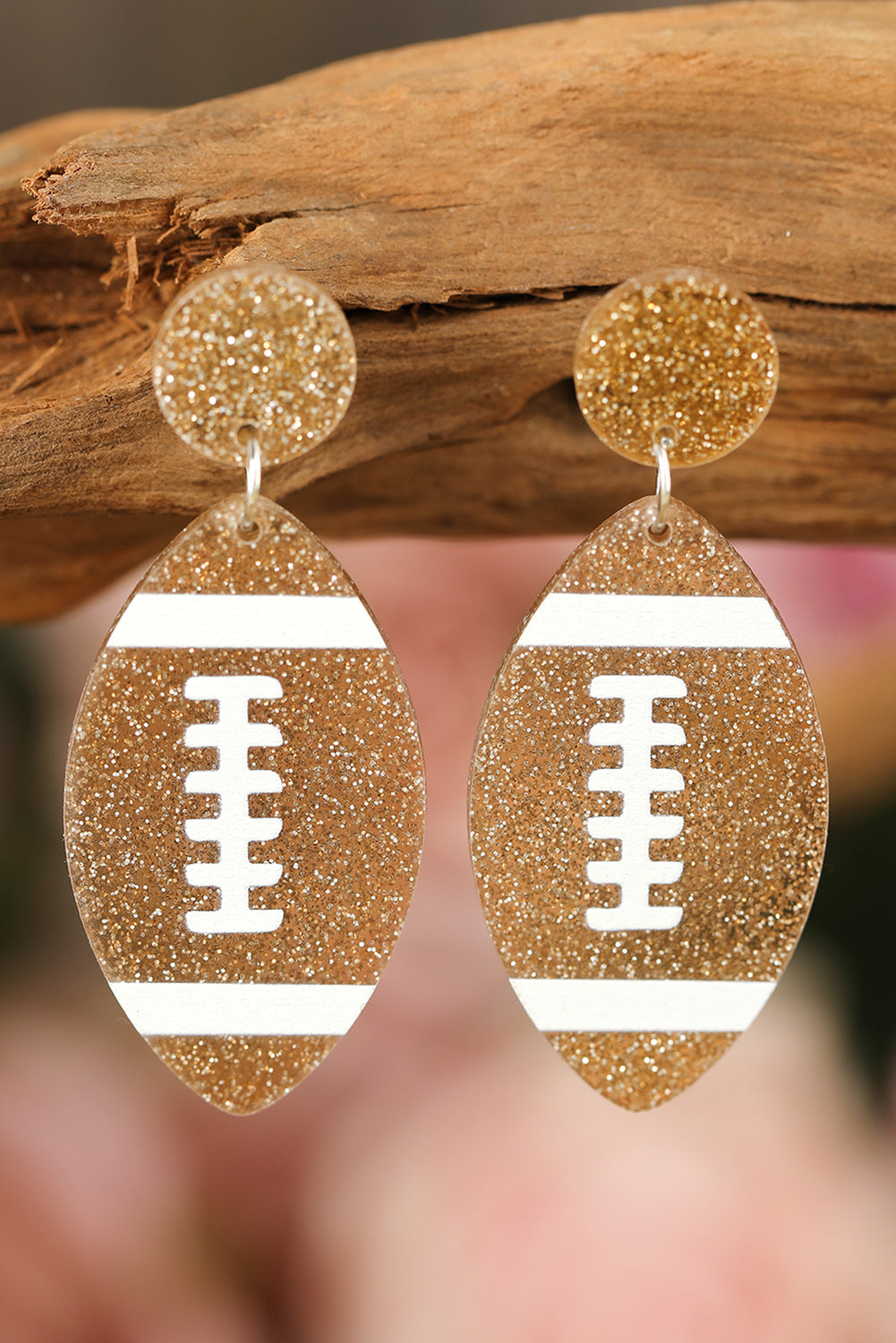 Brown Glittering Football Dangle Earrings