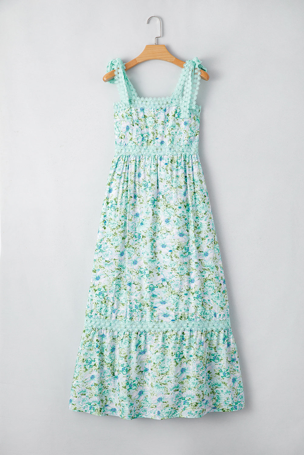 Green Floral Lace Tied Strap Empire Waist Maxi Dress