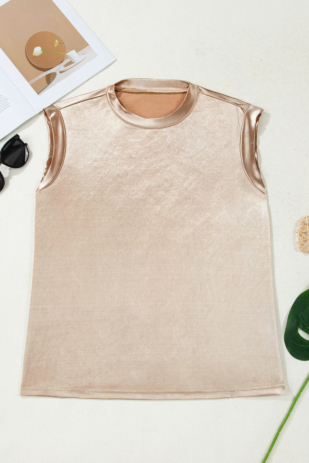 Gold Round Neck Metallic Tank Top