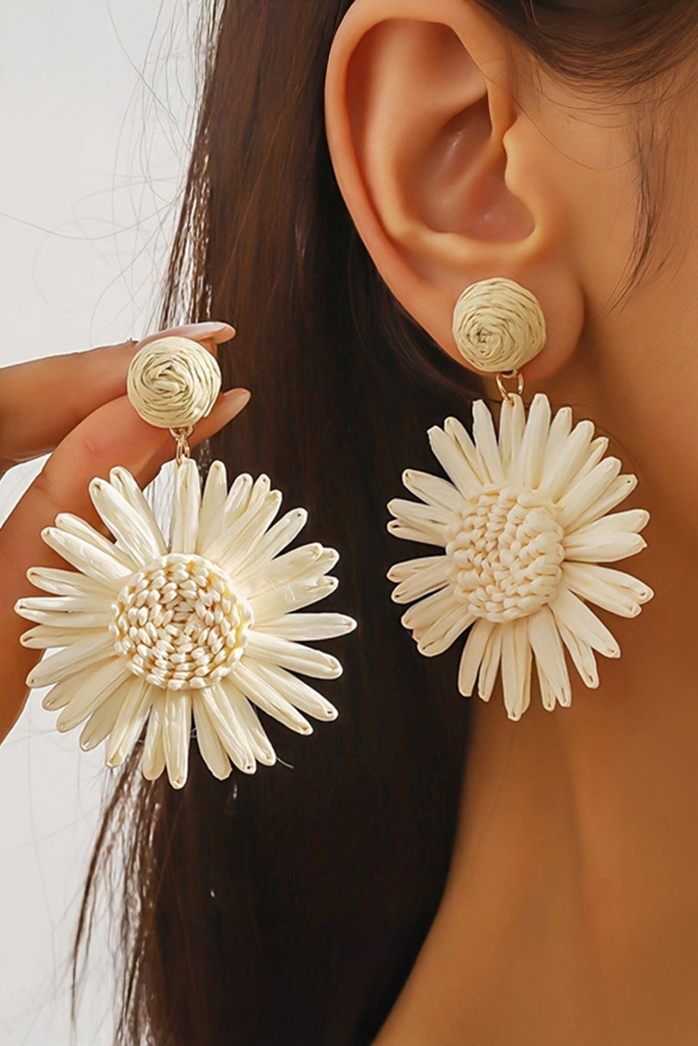 White Boho Flower Drop Earrings