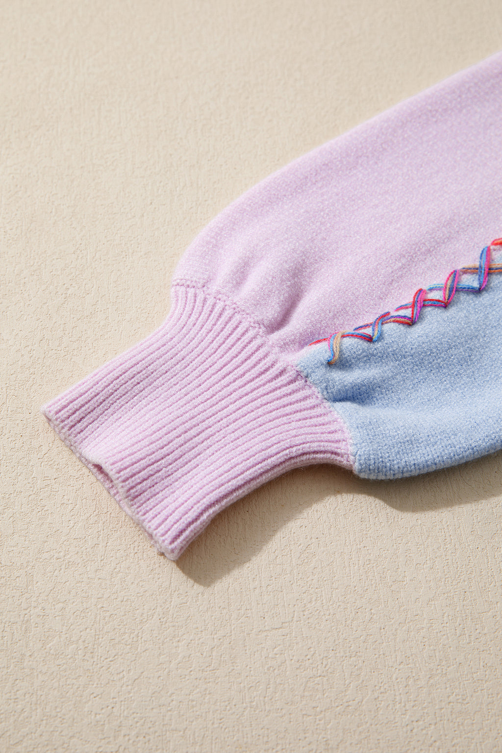 Orchid Bouquet Rainbow Stitching Balloon Sleeve Relaxed Sweater