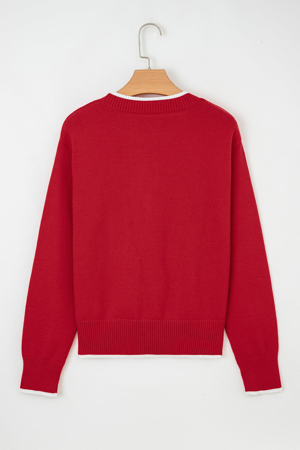 Fiery Red Contrast Trim Big Bow Accent Cropped Sweater