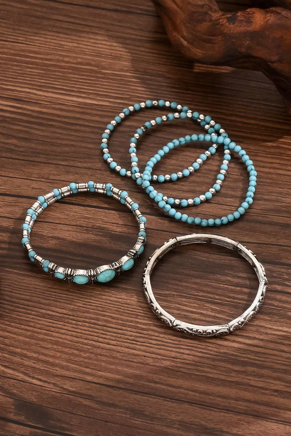 Silvery Vintage Turquoise Beaded Bracelet Set