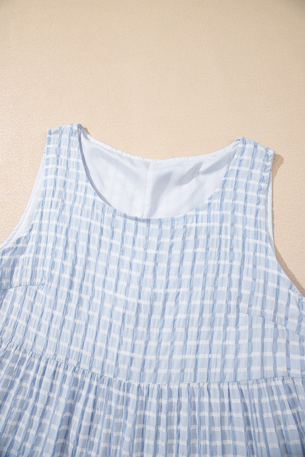 Light Blue Gingham High Waist Sleeveless Mini Dress