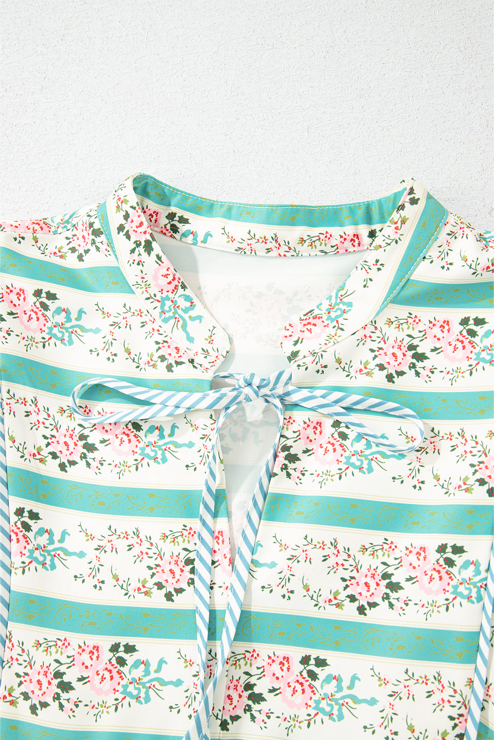 Multicolor Boho Floral Striped Tie V Neck Long Dress