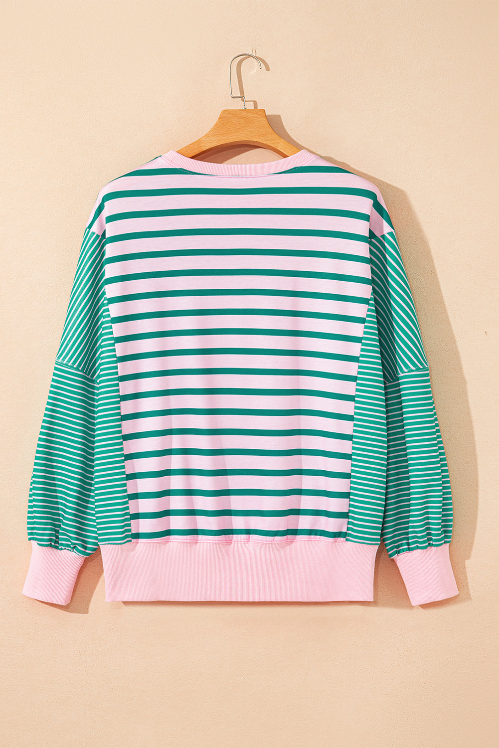 Green Stripe Colorblock Patchwork Side Split Sweatshirt