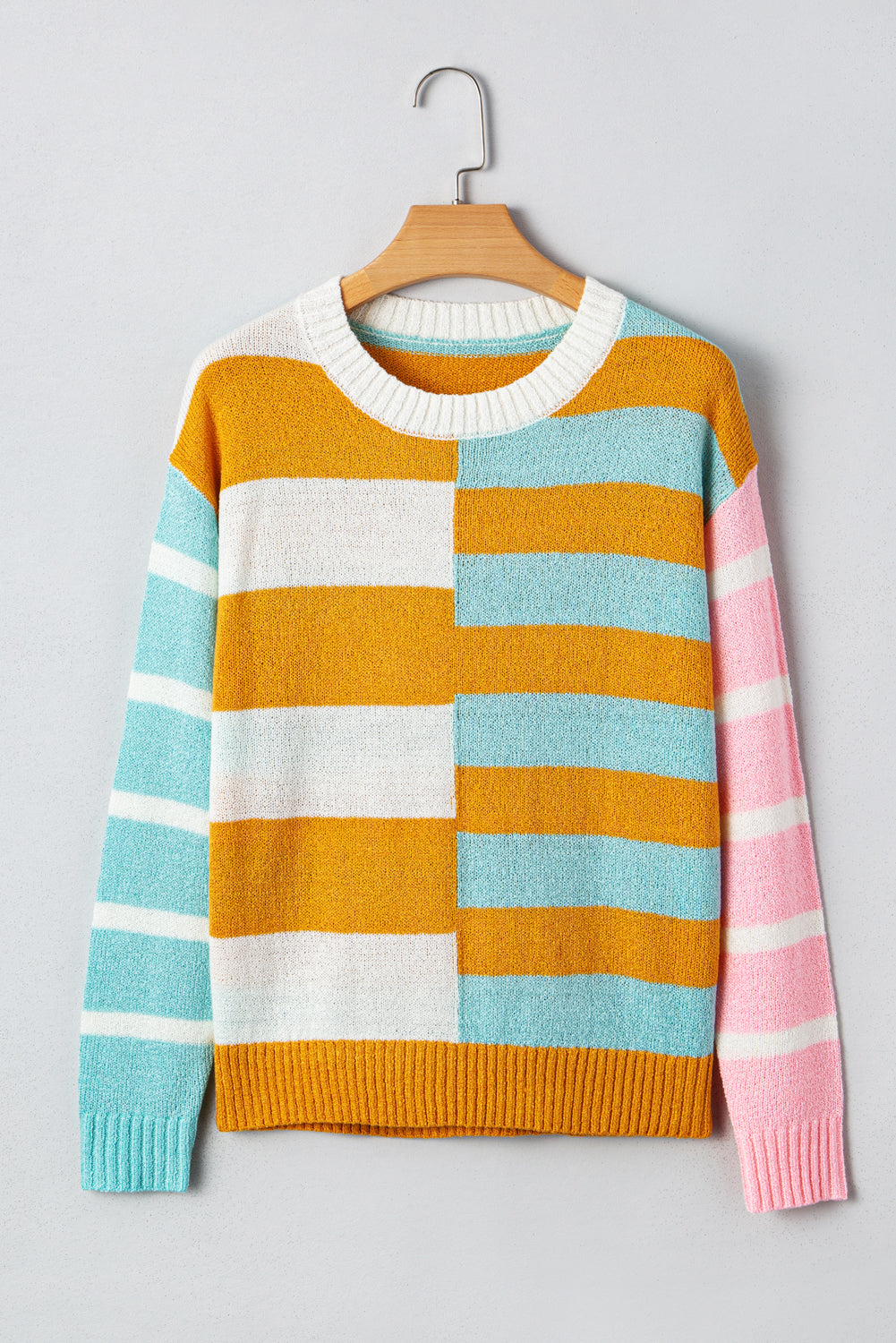 Jurassic Gold Colorblock Striped Pullover Sweater