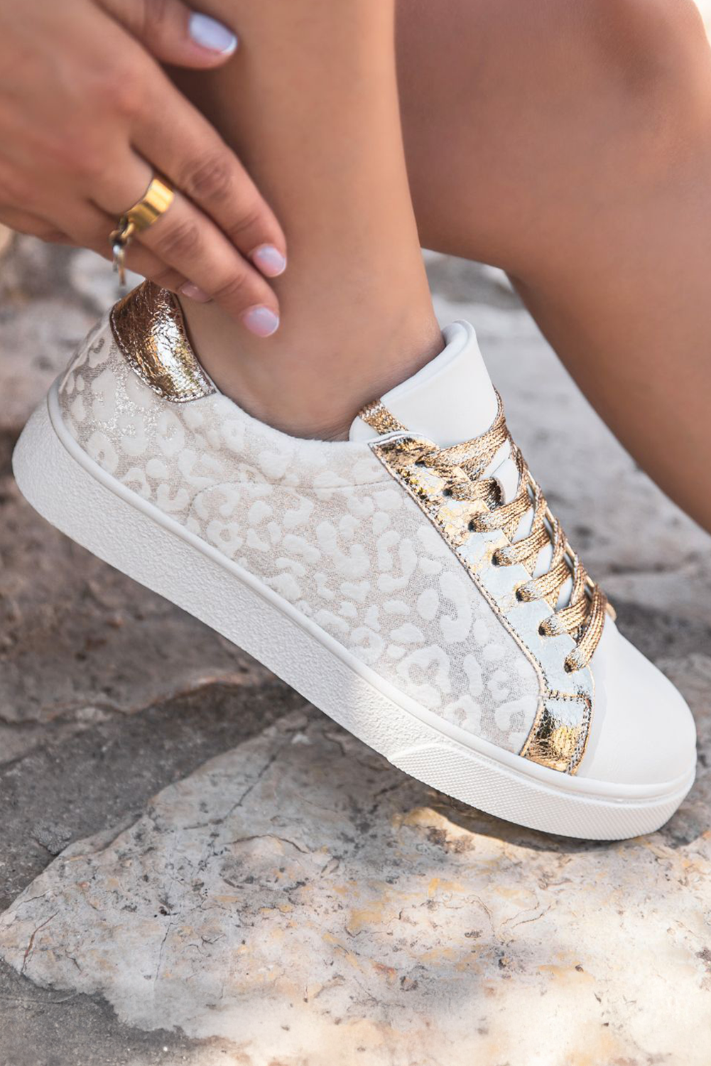 White Leopard Print Lace Up Sneaker