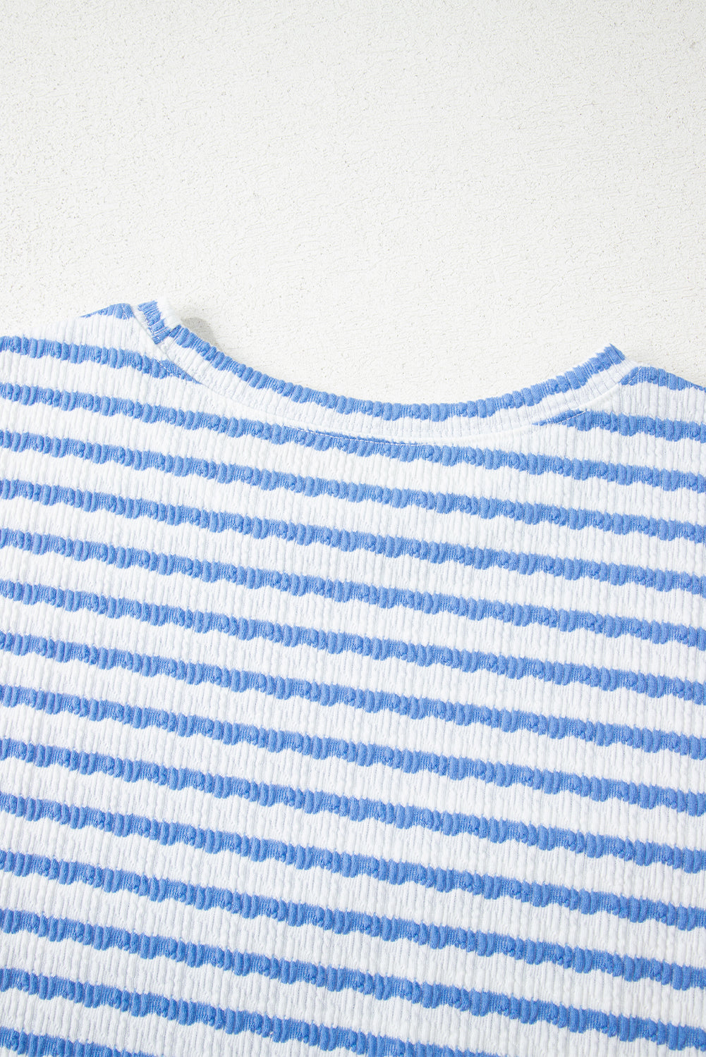 Sky Blue Striped Print Short Sleeve Top and Pocket Shorts Set