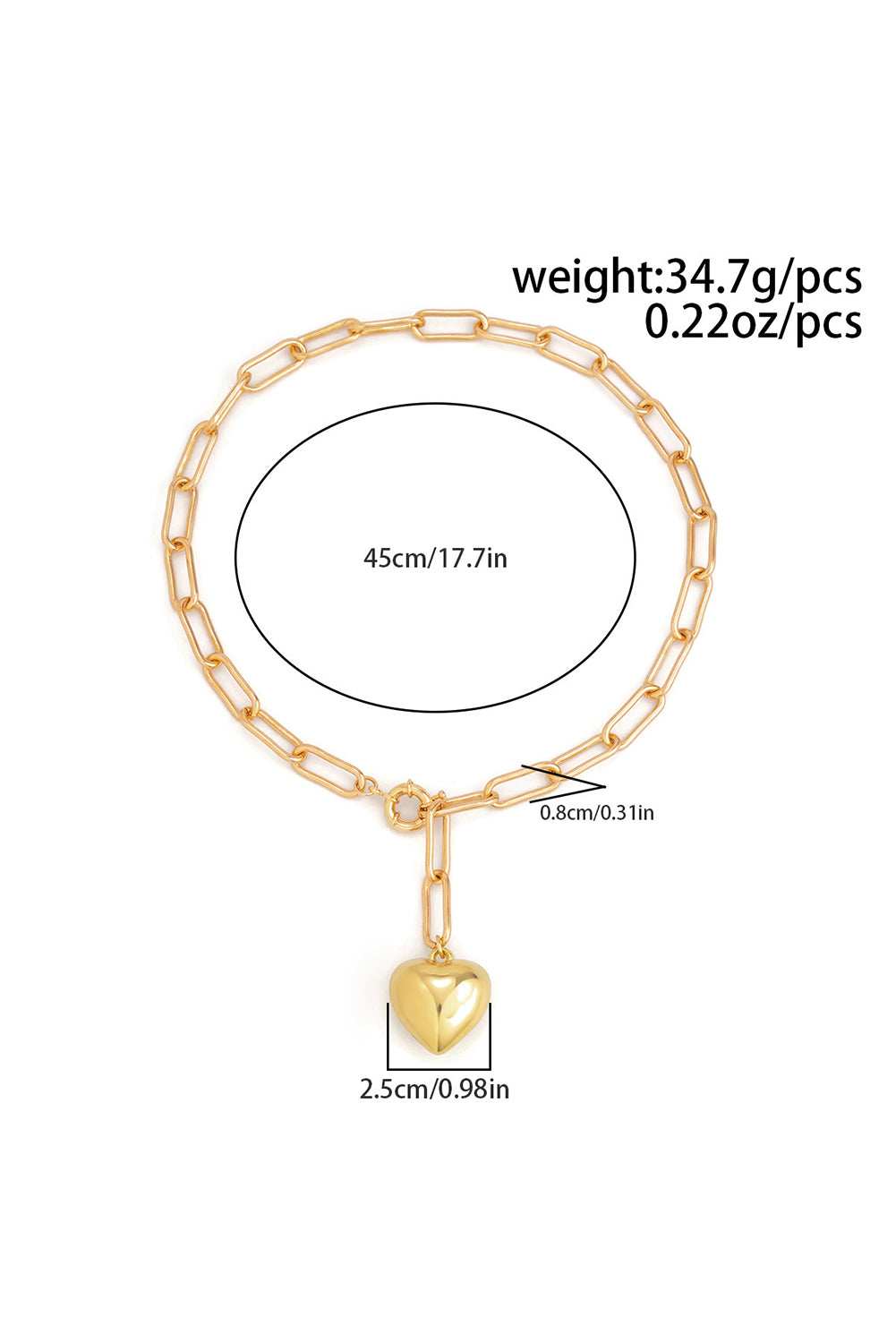 Gold Heart Pendant Chunky Chain Necklace